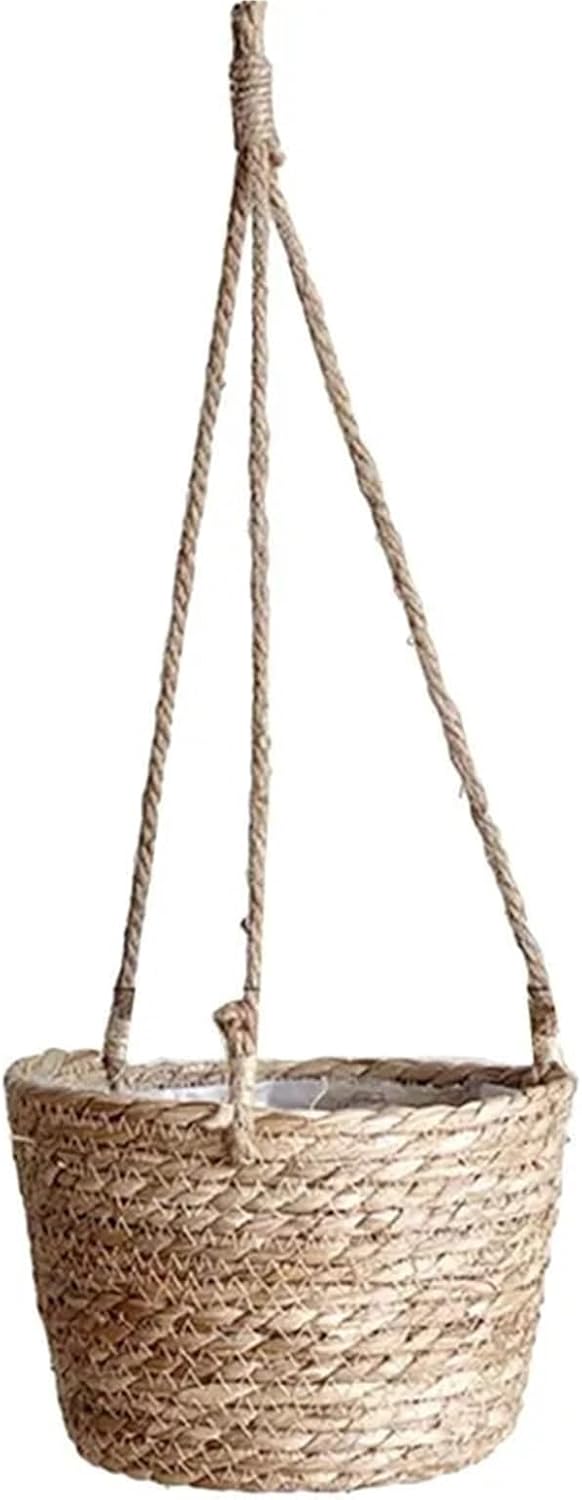 Garden Hanging Planter Macrame Plant Storage Basket Jute Rope Woven Indoor Outdoor Flower Pot Holder(Coloe1)