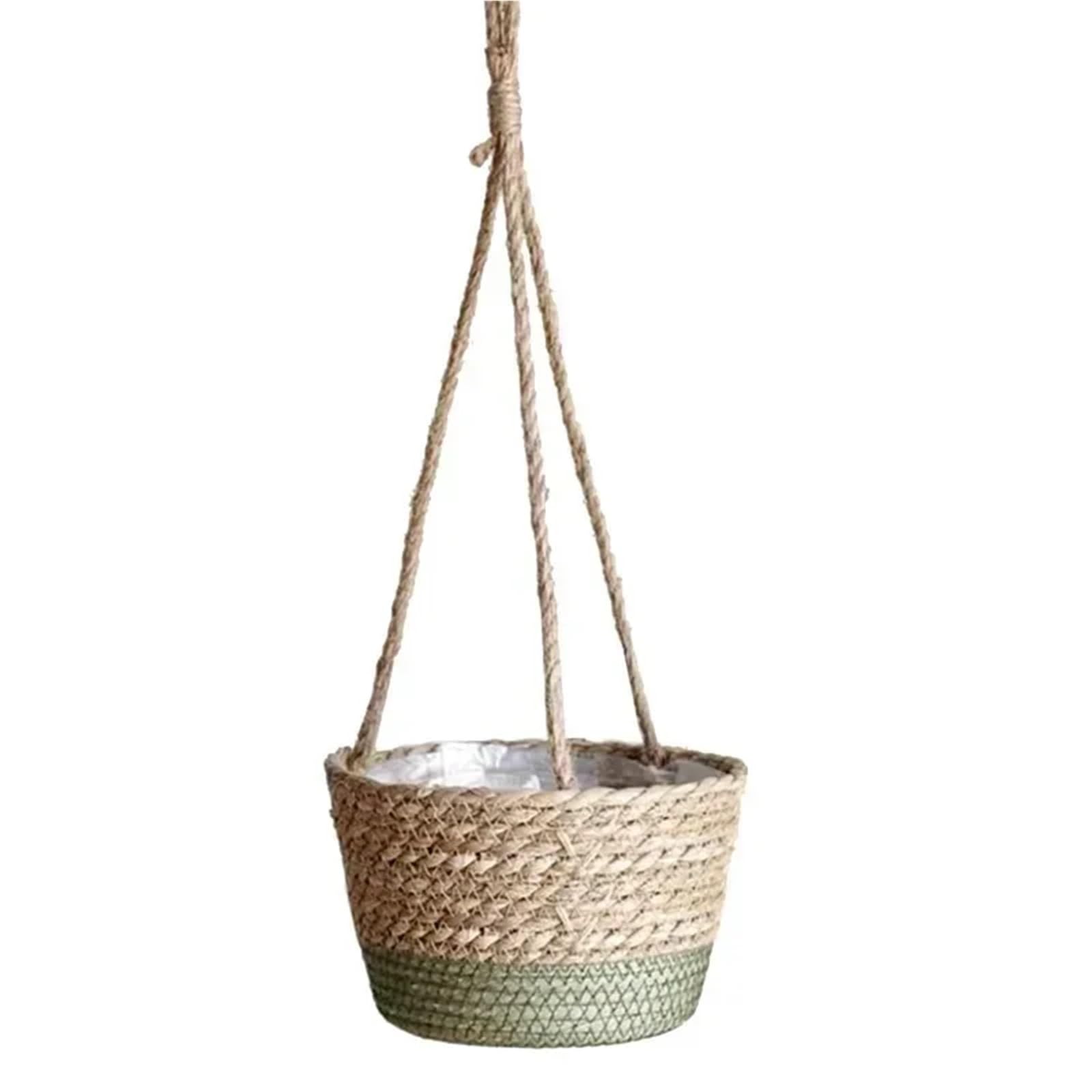 Straw Weaving Flowerpot Hang Flowerpot Strong Load-Bearing Capacity Bracket High-Capacity Straw Weaving Hanging Flower Basket(Original Color)