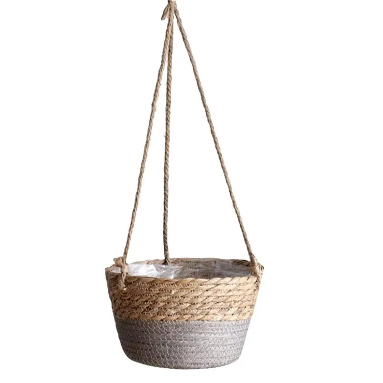 Garden Hanging Planter Macrame Plant Storage Basket Jute Rope Woven Indoor Outdoor Flower Pot Holder(Coloe1)