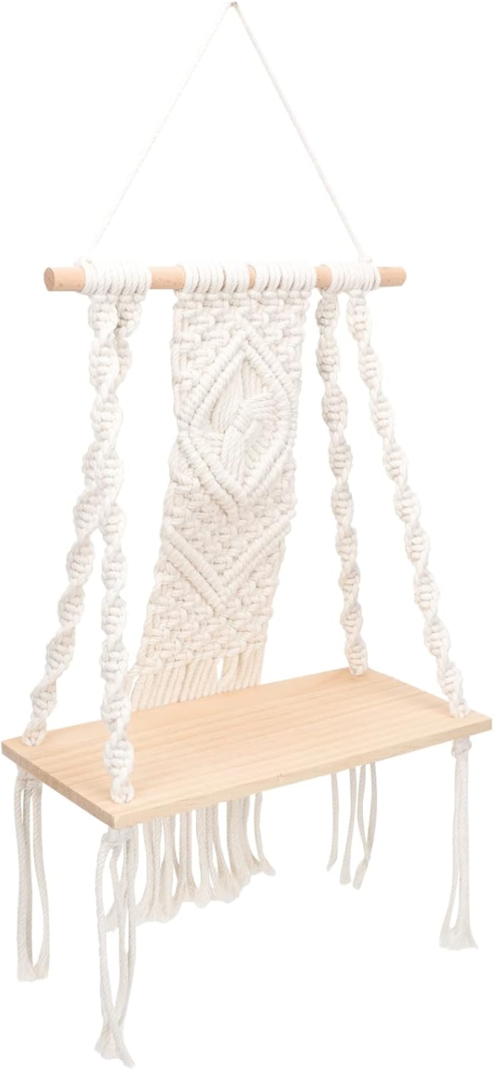 Cabilock Bohemian Cotton Rope Woven Hanging Rack Tassels Creative Wall Decor and Storage for Indoor Plants and Home Organization Easy to Install Tapestry Holder