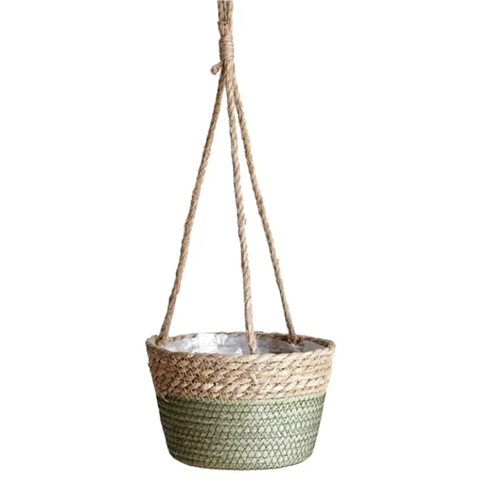 Garden Hanging Planter Macrame Plant Storage Basket Jute Rope Woven Indoor Outdoor Flower Pot Holder(Coloe1)