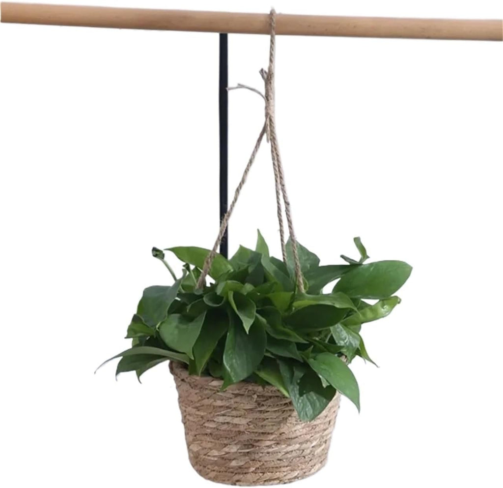 Straw Weaving Flowerpot Hang Flowerpot Strong Load-Bearing Capacity Bracket High-Capacity Straw Weaving Hanging Flower Basket(Original Color)