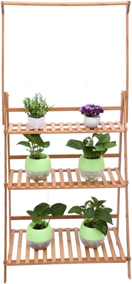 3 Tier Foldable Bamboo Plant Shelf, Wooden Foldable Flower Pot Organizer for Garden Indoor