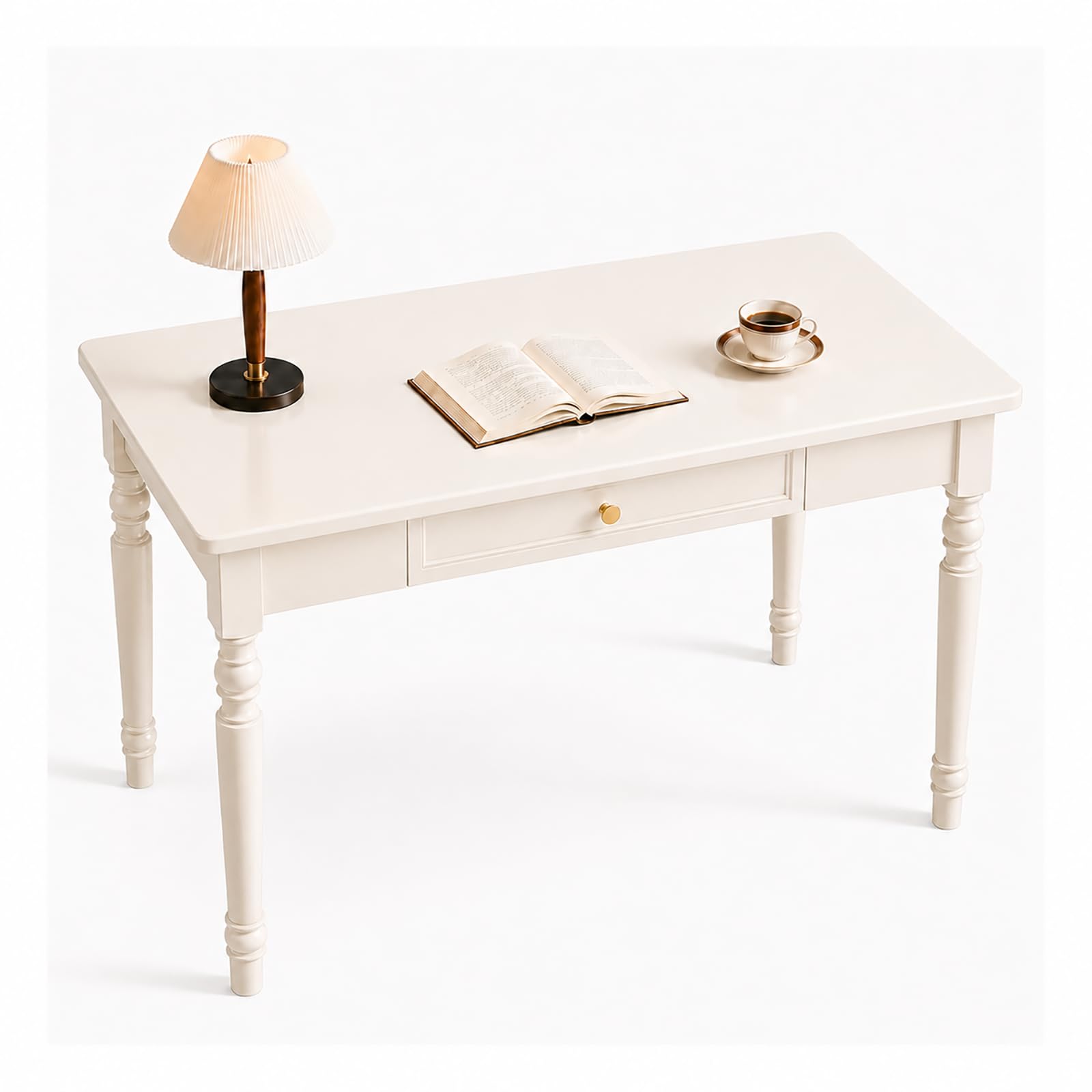 Walnut Writing Desks with Drawers, 47" Solid Wood French Country Style Computer Desk for Home Office, Living Room Study Workspace or Bedroom, Traditional Vanity Dressing Table