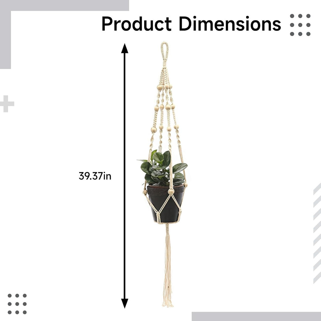Cotton Rope Plant Hangers 4 Pcs, 39.4 In (100 Cm) Macrame With Wooden Beads, For Indoor And Outdoor, Suitable Small Succulent Pots Planters