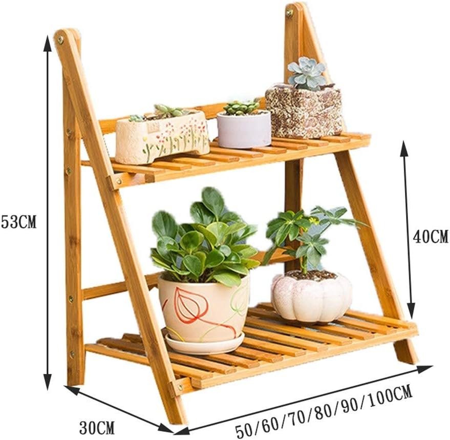 2-Tier Folding Framde Flower Stand Organizer Plant Pot Stand Plant Display Shelf Rack for Indoors Outdoors Ladder Garden 60cm