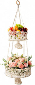 Alipis Macrame Plant Hanger Macrame Hanging Fruit Basket 2 Tier Woven Cotton Rope Storage Baskets Hanging Plant Holder for Vegetable Storage