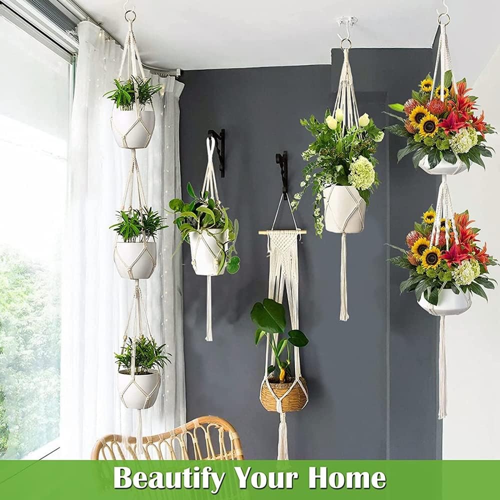 Plant Holder Basket Handmade Macrame Plant Hanger Flower Pot for wall Decoration countyard Garden Knotted Lifting(09)