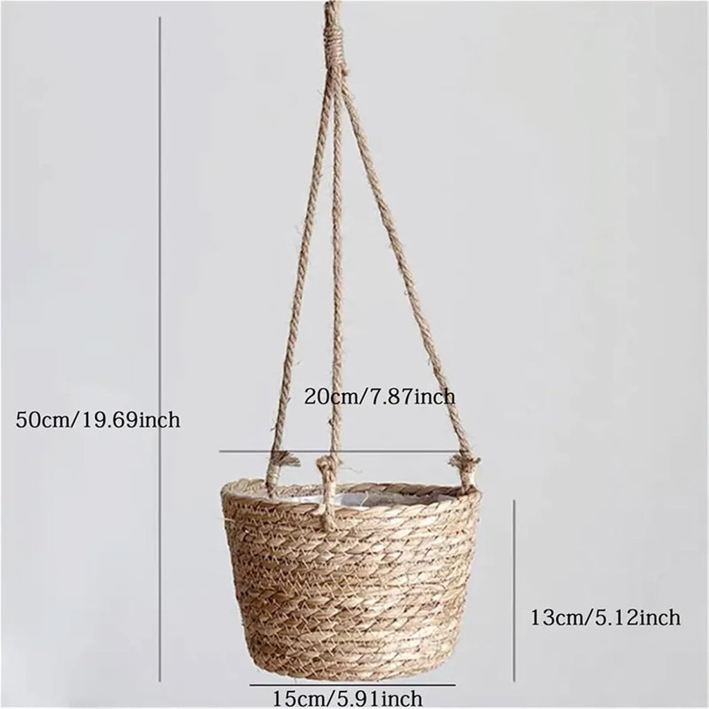 Garden Hanging Planter Macrame Plant Storage Basket Jute Rope Woven Indoor Outdoor Flower Pot Holder(Coloe1)