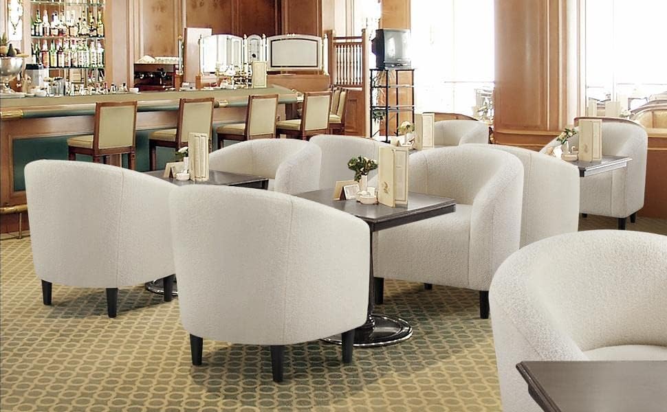 Topeakmart Accent Chair, Sherpa Barrel Chair with Soft Padded and Sturdy Legs for Living Room, Bedroom, Reception Room, Set of 2, Ivory