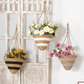 3Pack Rattan Hanging Planter Baskets ，Cone Shaped Woven Hanging Flower Pot Plant Gardening Rattan Weaving Basket