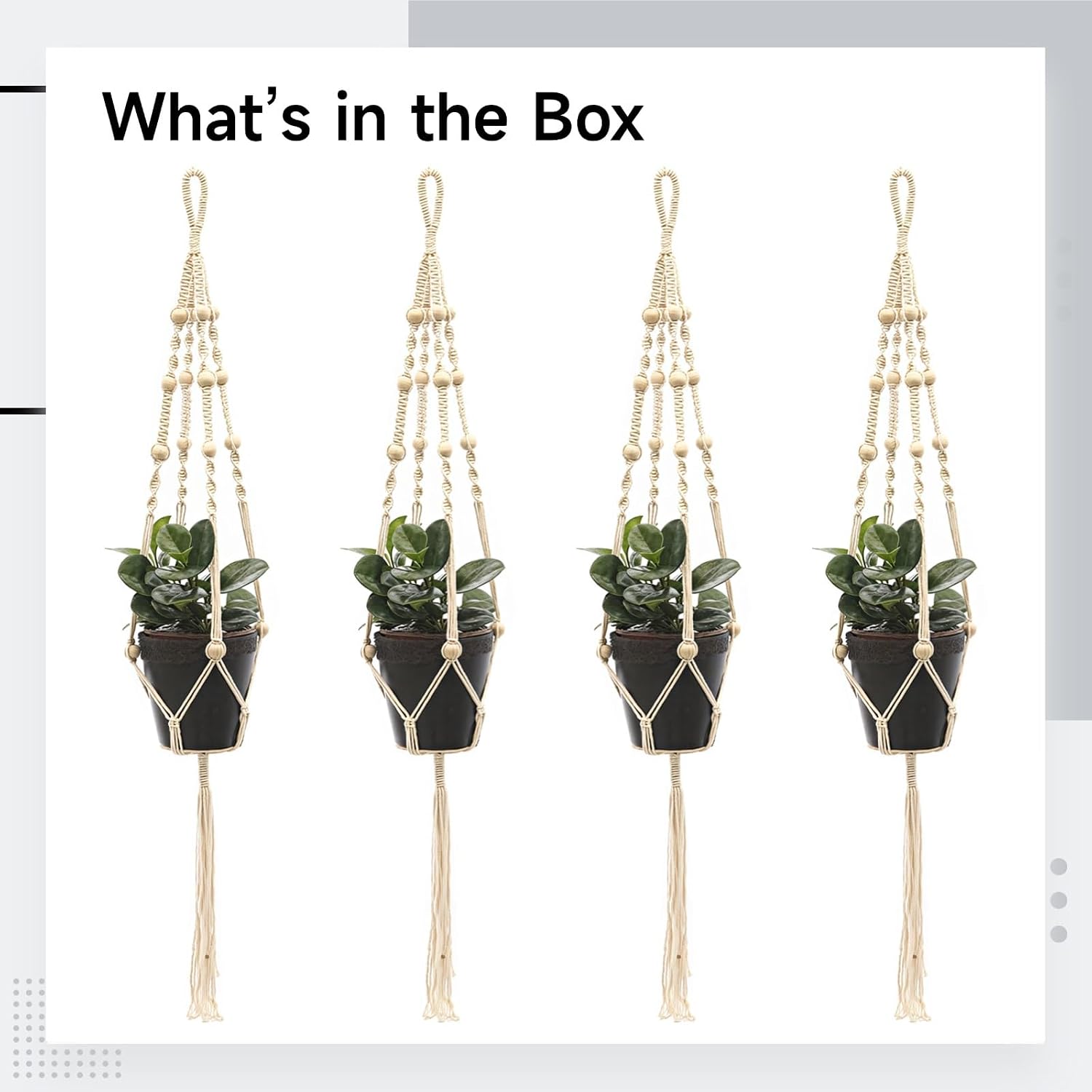 Cotton Rope Plant Hangers 4 Pcs, 39.4 In (100 Cm) Macrame With Wooden Beads, For Indoor And Outdoor, Suitable Small Succulent Pots Planters