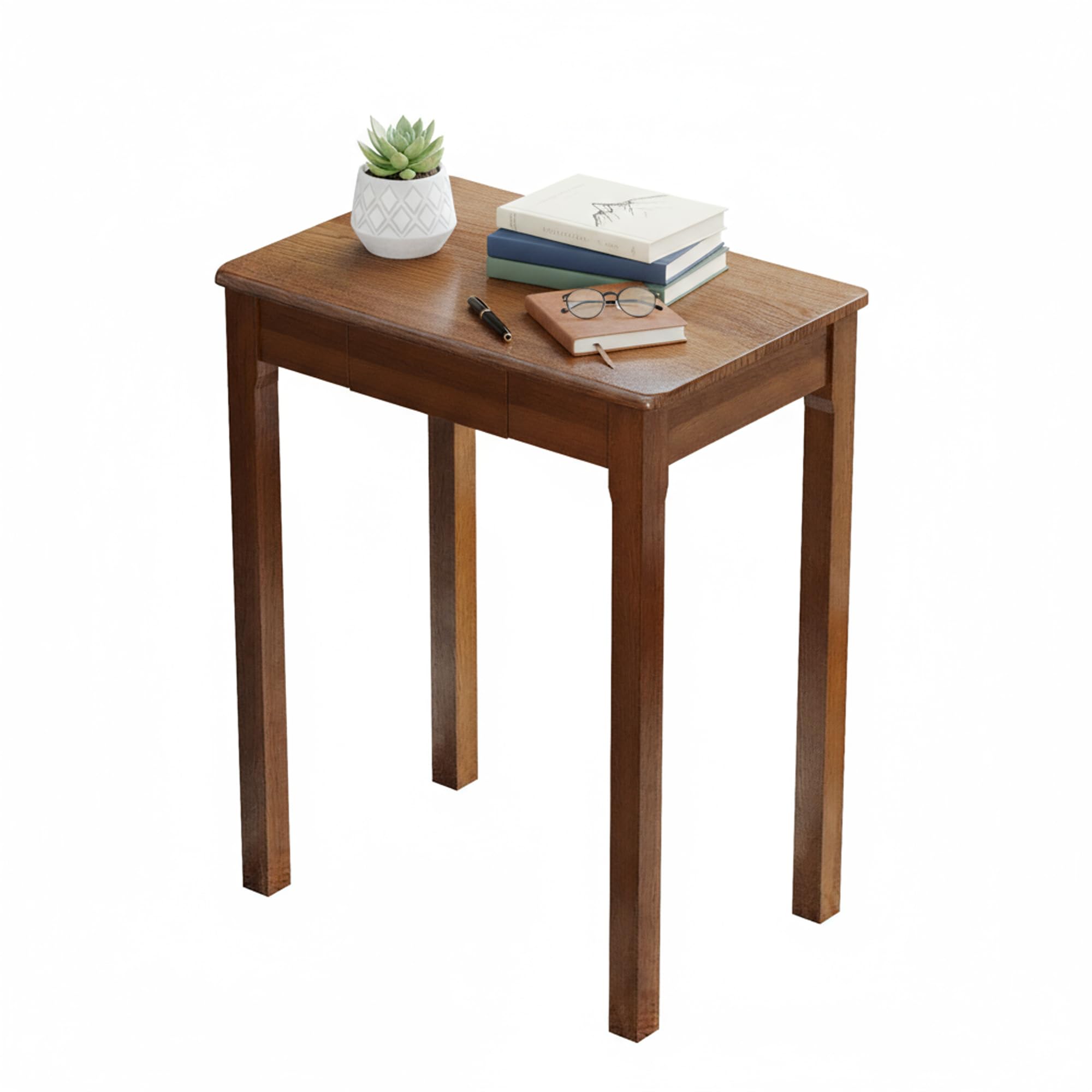 Vintage Solid Wood Writing Desk - 31.5" Mid Century Modern Desk with Drawer, Small Wooden Computer Desks for Home Office, Secretary Desks, Traditional Vanity Dressing Table for Bedroom, Walnut