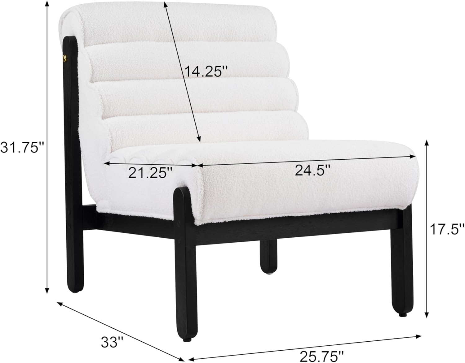 Christopher Knight Home Fluffy Low Profile Accent Chair, Modern Living Room Armless Lounge Chair, Fabric Comfy Reading Chair for Bedroom, Wooden Frame and Thick Padded Seat, White+Black