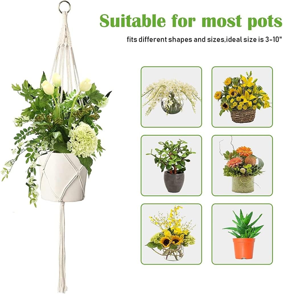Plant Holder Basket Handmade Macrame Plant Hanger Flower Pot for wall Decoration countyard Garden Knotted Lifting(09)