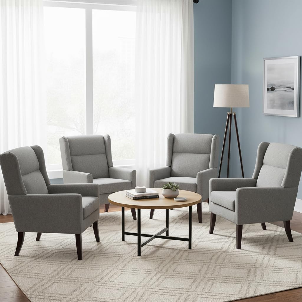 Zihanhome High Back Accent Chair, Fabric Living Room Chairs, Comfy Upholstered Armchair with Wooden Legs for Living Room, Bedroom, Apartment (1, Brown)