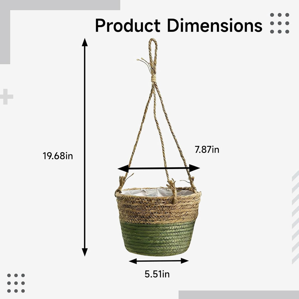 4 Pcs Woven Hanging Planter Basket Set, 7.9 in Opening, Plastic Liner, Jute Rope, Straw Plant Pots for Indoor Outdoor Plants