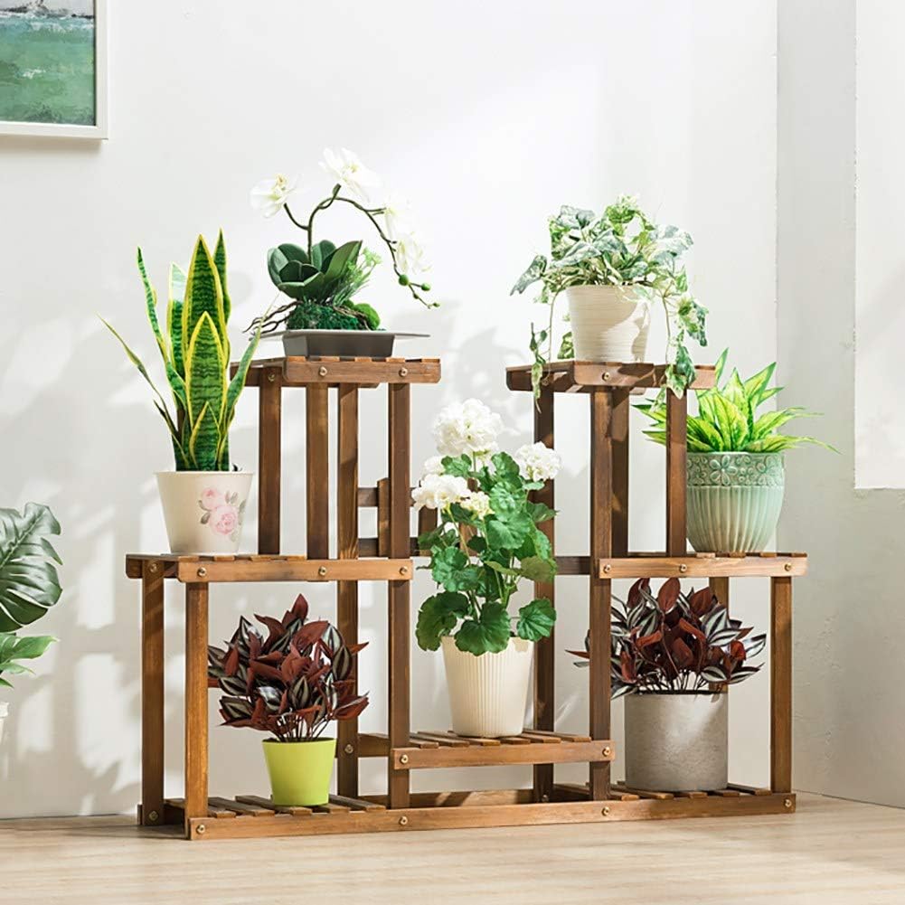 Lustar Flower Rack Indoor Outdoor Wooden Multi-Tier Plant Display Stand Pot Shelf Storage Rack
