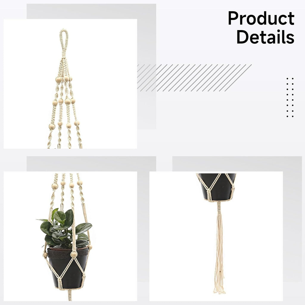 Cotton Rope Plant Hangers 4 Pcs, 39.4 In (100 Cm) Macrame With Wooden Beads, For Indoor And Outdoor, Suitable Small Succulent Pots Planters