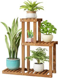 LUSTAR Stylish High and Low Rack Indoor Outdoor Plant Stand Wood Flower Pot Stand Plant Display Rack Holder Steady Vertical Shelves Brown-A