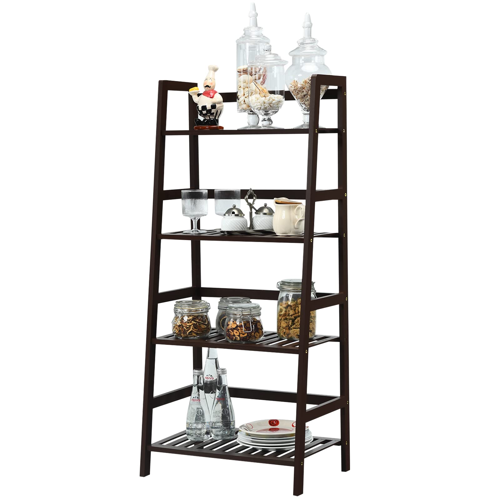 COSTWAY 4-tier Ladder Shelf, Bamboo Plant Stand Rack, Freestanding Bookshelf, Multifunctional Storage Shelves, Flower Stand Rack Holder for Garden, Balcony, Living Room, Bedroom (Natural)
