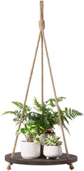 Dahey Hanging Plant Shelf Round Wood Rope Hanging Floating Shelf Boho Home Decor Display Planter Rack for Living Room Bedroom Kitchen Room,Nature