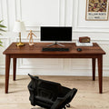 55.1" Solid Wooden Writing Desk, FAS Grade Rubberwood, Mid-Century Modern, Space-Saving for Bedroom Small Spaces (Walnut,55.10 inch)