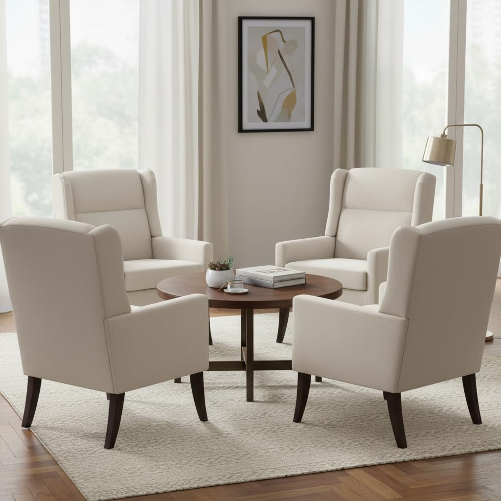 Zihanhome High Back Accent Chair, Fabric Living Room Chairs, Comfy Upholstered Armchair with Wooden Legs for Living Room, Bedroom, Apartment (1, Brown)