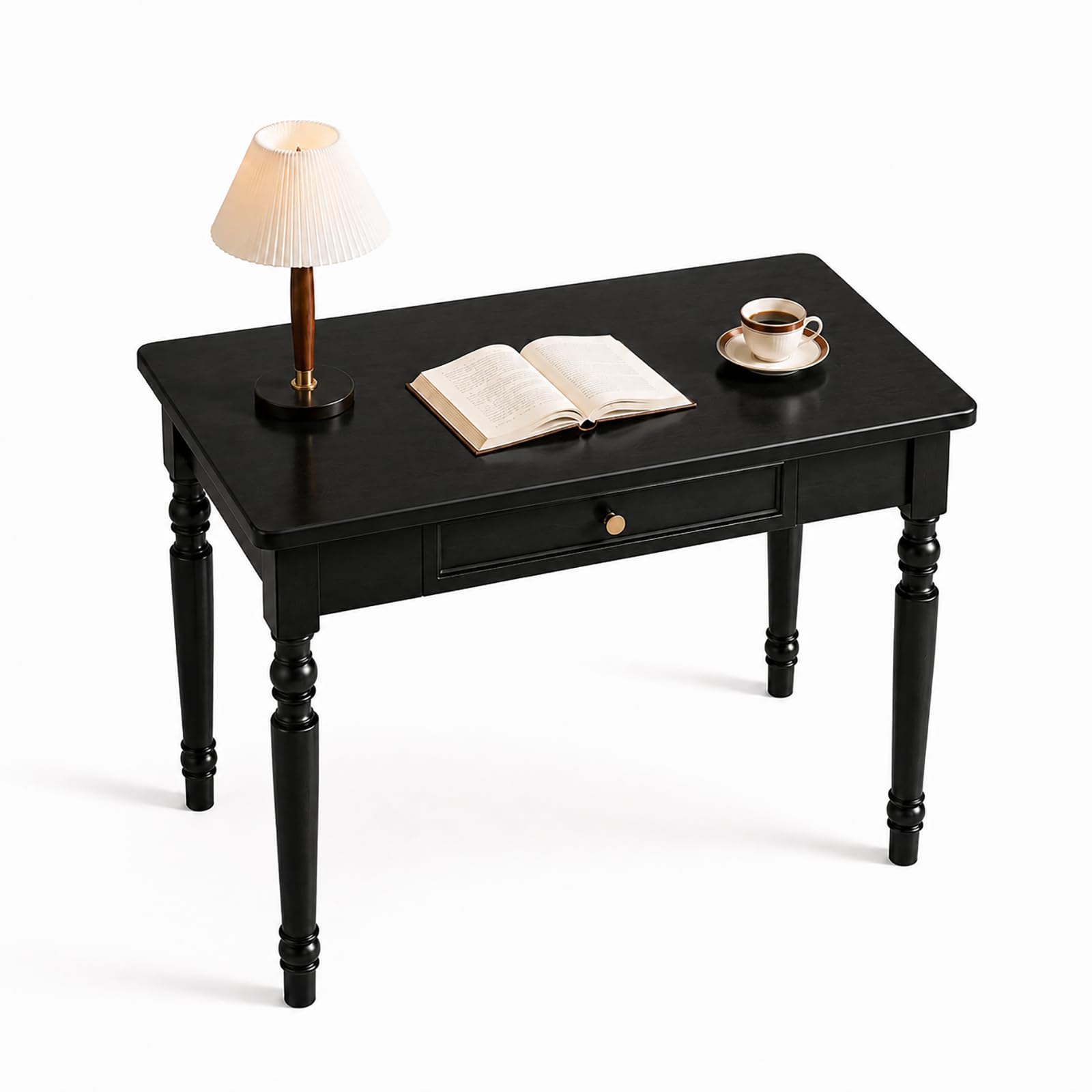 Walnut Writing Desks with Drawers, 47" Solid Wood French Country Style Computer Desk for Home Office, Living Room Study Workspace or Bedroom, Traditional Vanity Dressing Table