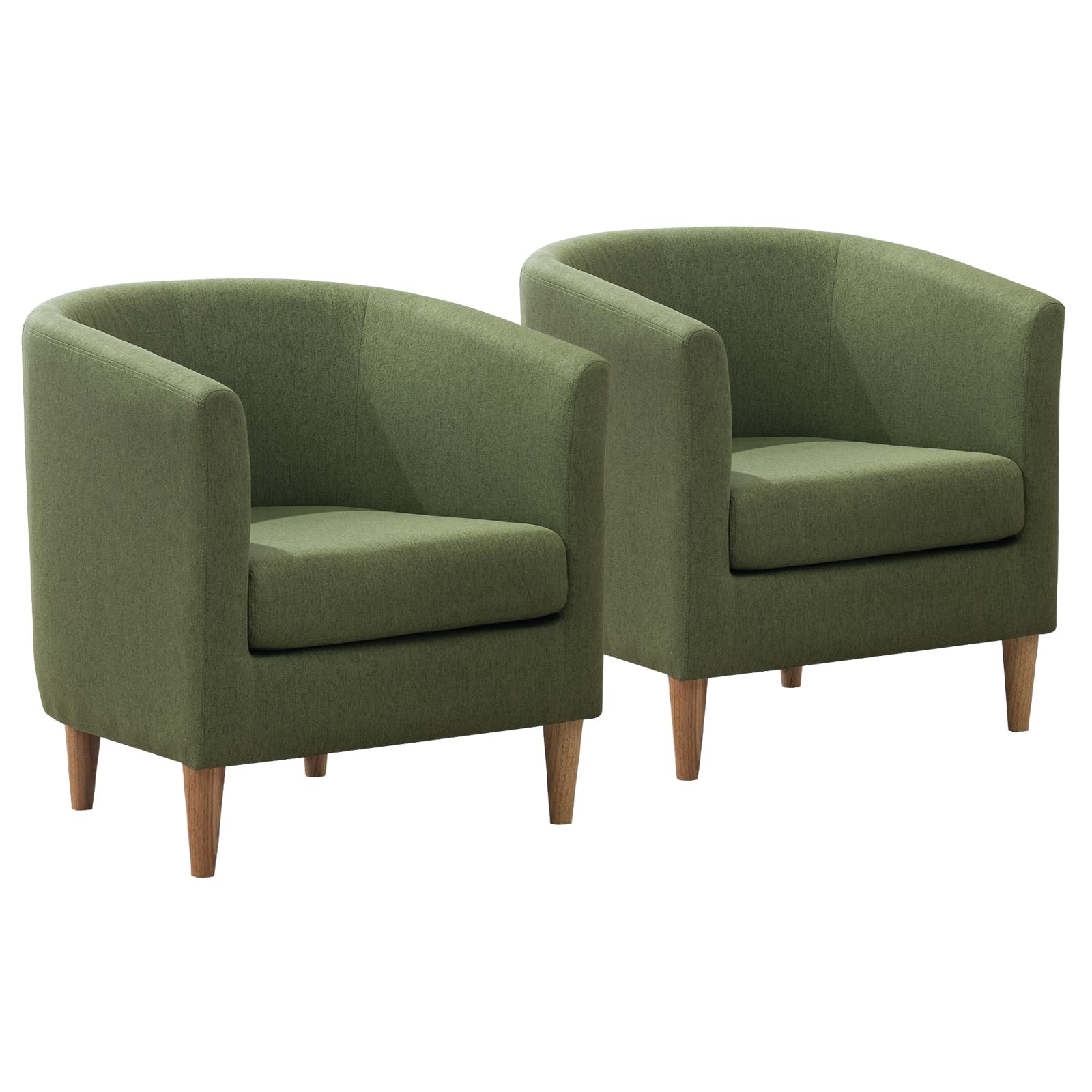 Green Padded Barrel Armchair, Comfy Small Reading Chair for Indoor Use