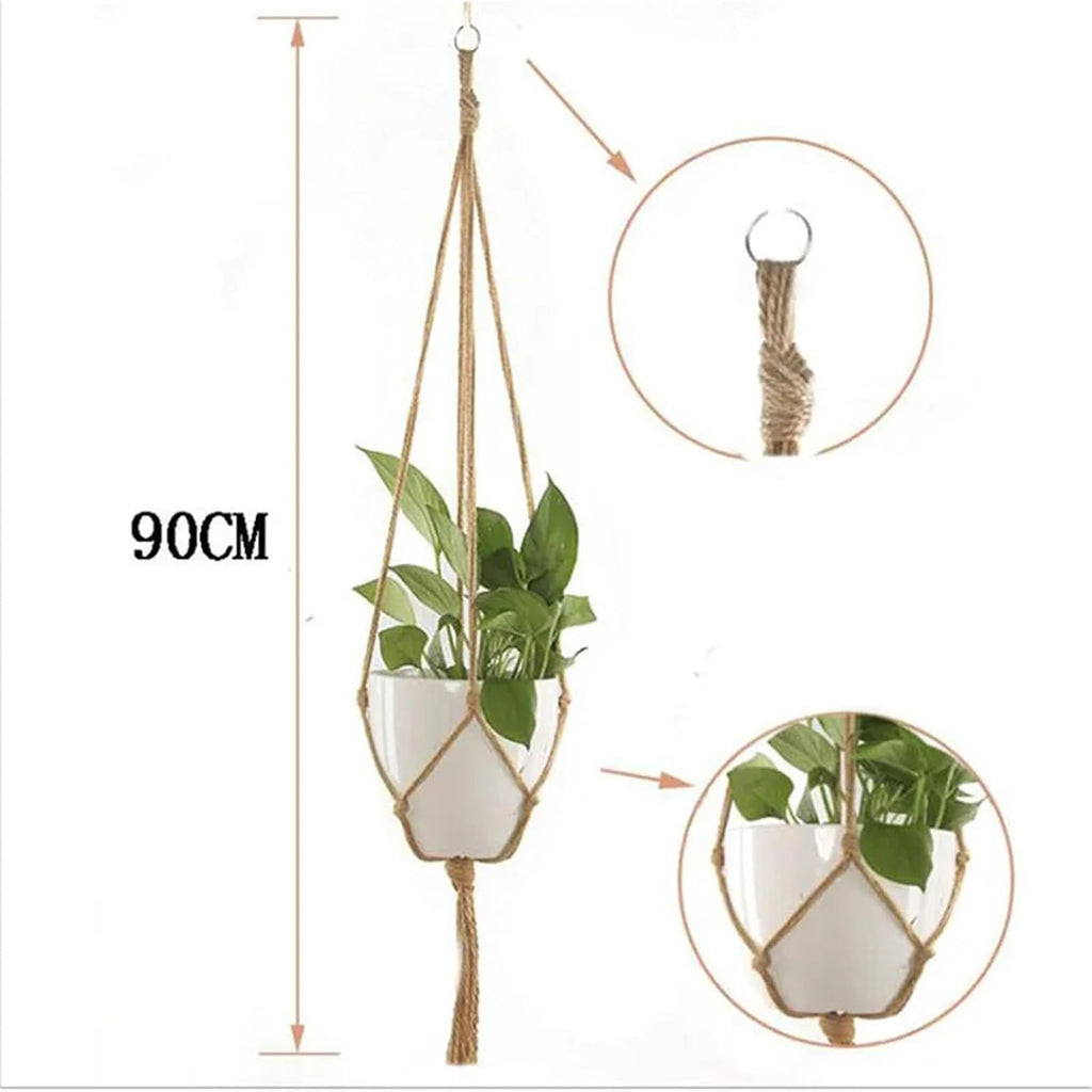 Garden Hanging Planter Macrame Plant Storage Basket Jute Rope Woven Indoor Outdoor Flower Pot Holder(Coloe1)