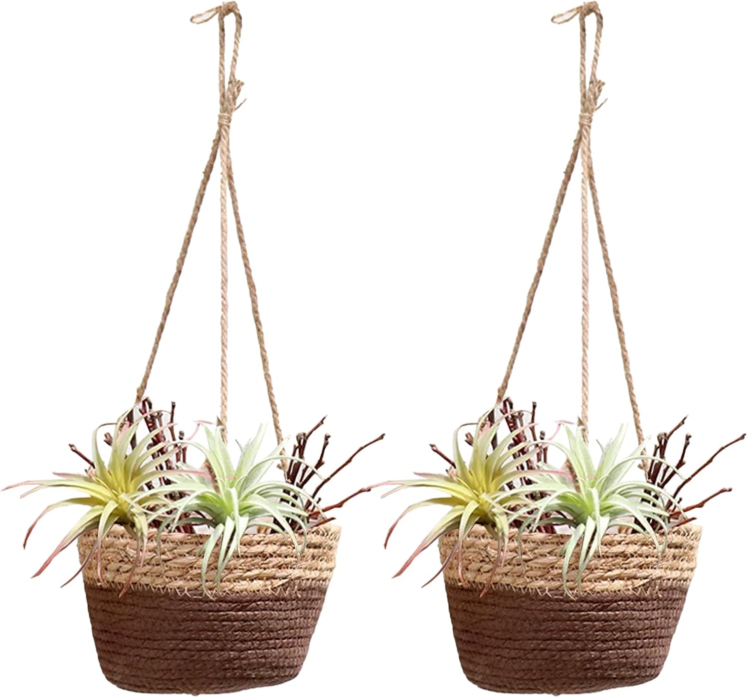 Woven Plant Basket Indoor Hanging 2 pack Cotton Rope，for decoration purposes, as flower pot holders(Plant Not Included)(Coffee)