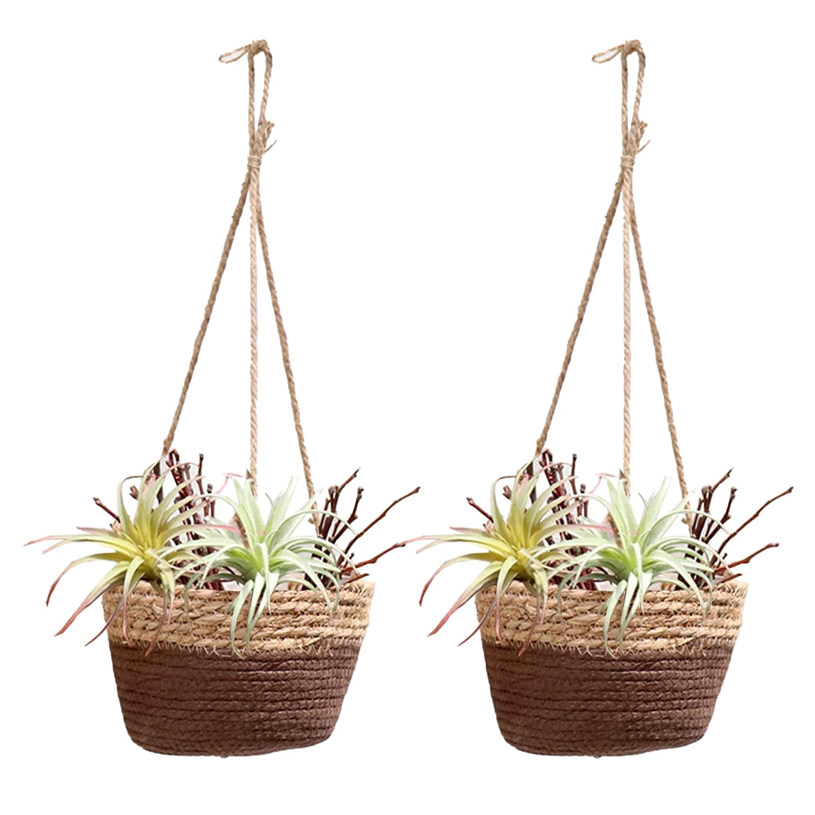 Woven Plant Basket Indoor Hanging 2 pack Cotton Rope，for decoration purposes, as flower pot holders(Plant Not Included)(Coffee)