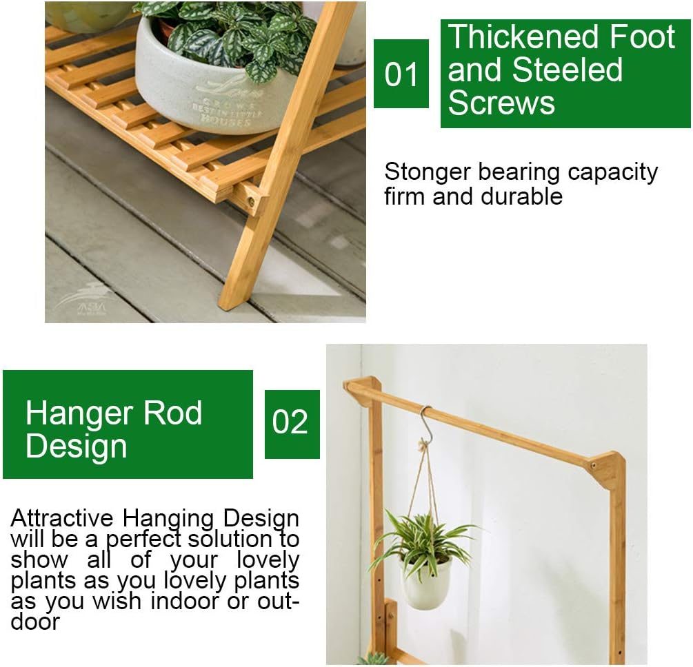 3 Tier Foldable Bamboo Plant Shelf, Wooden Foldable Flower Pot Organizer for Garden Indoor