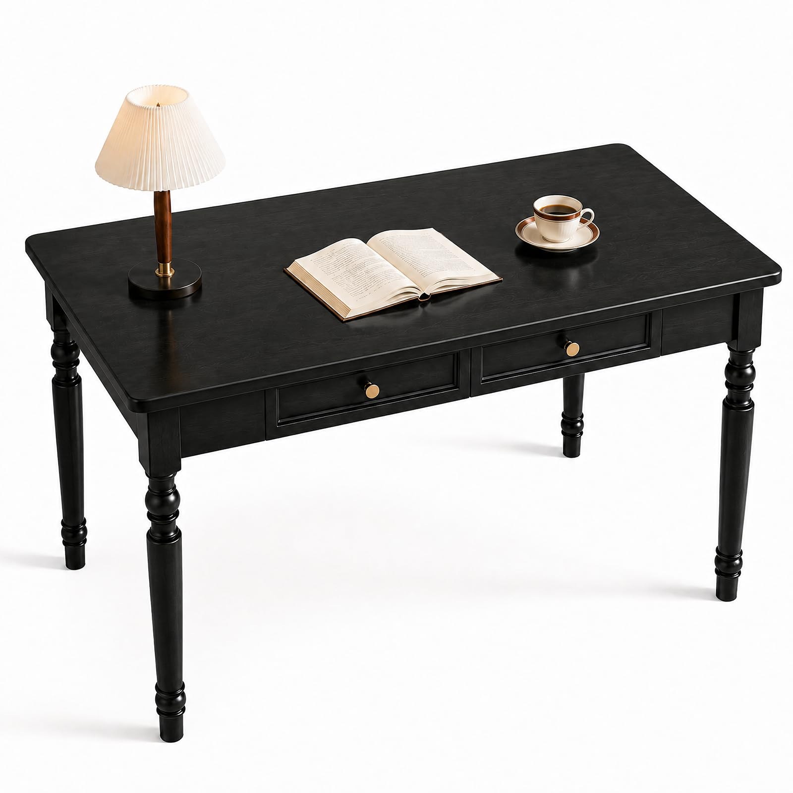 Walnut Writing Desks with Drawers, 47" Solid Wood French Country Style Computer Desk for Home Office, Living Room Study Workspace or Bedroom, Traditional Vanity Dressing Table