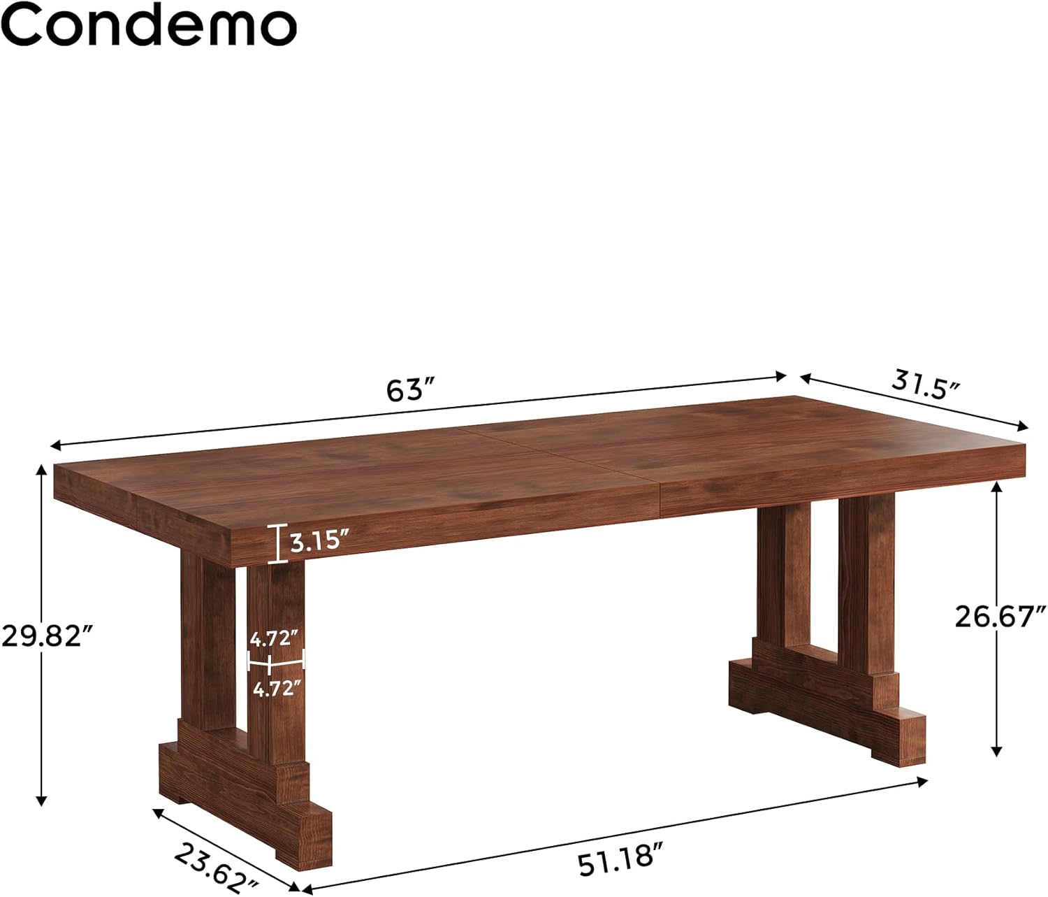Solid Wood Computer Desk 63inches, Home Office Desk with Sturdy Wood Legs, Farmhouse Workstations Writing Table for Home Office, Dark Brown