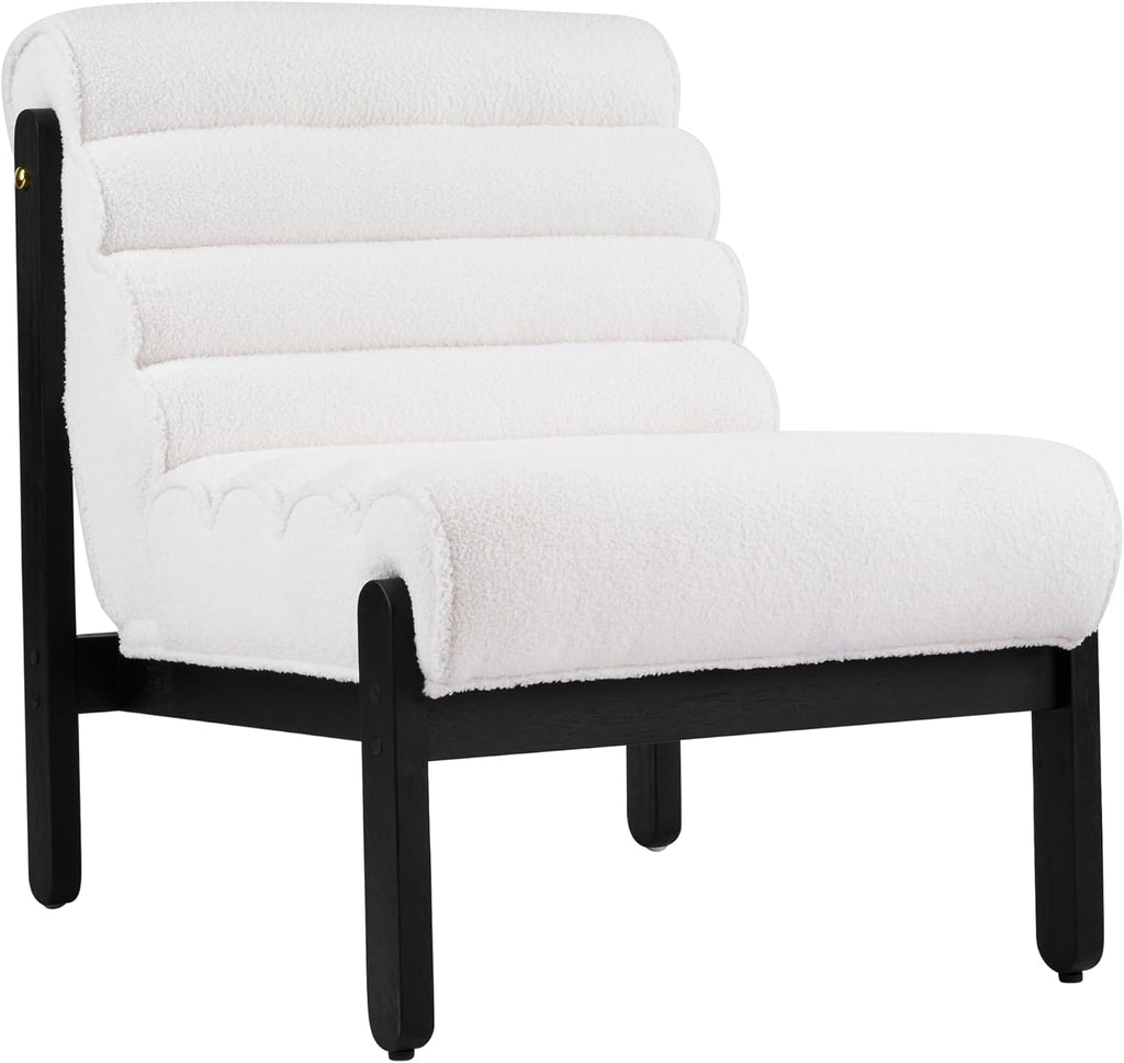 Christopher Knight Home Fluffy Low Profile Accent Chair, Modern Living Room Armless Lounge Chair, Fabric Comfy Reading Chair for Bedroom, Wooden Frame and Thick Padded Seat, White+Black