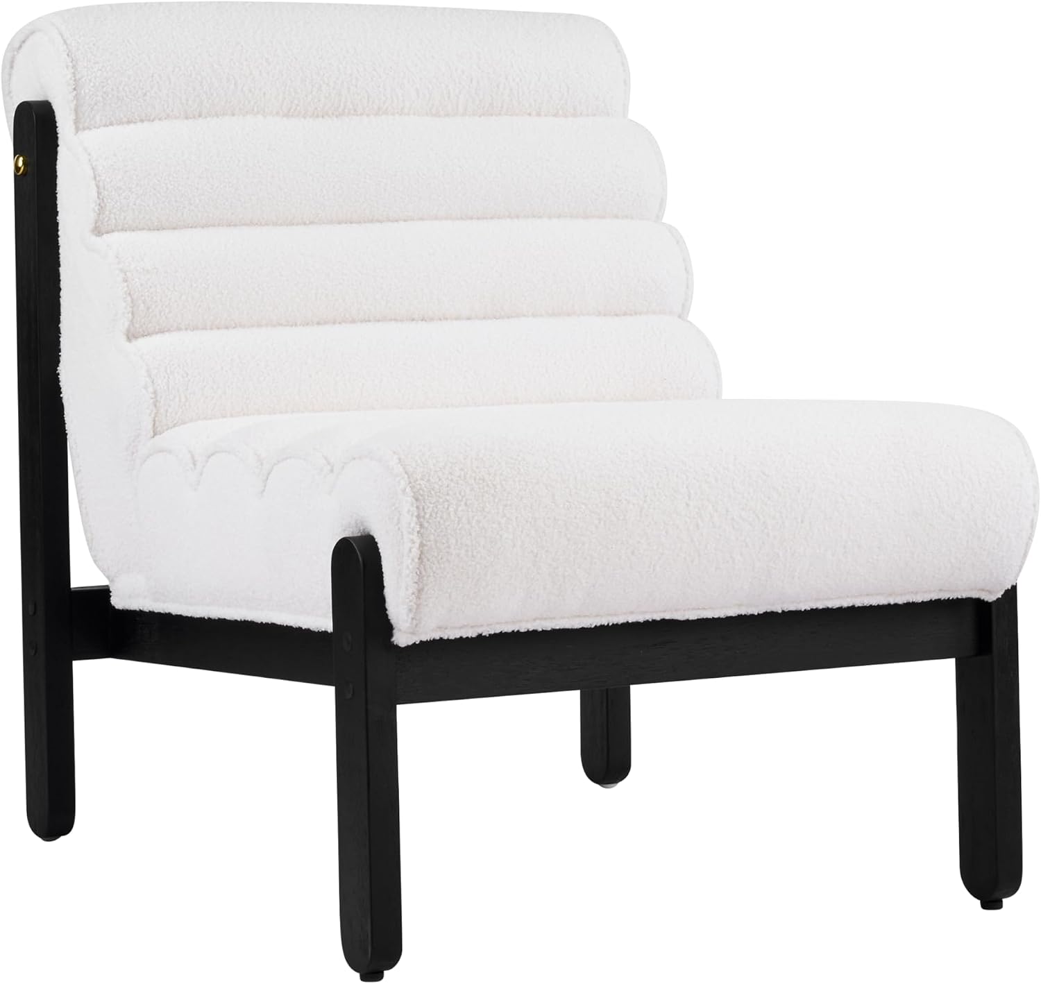 Christopher Knight Home Fluffy Low Profile Accent Chair, Modern Living Room Armless Lounge Chair, Fabric Comfy Reading Chair for Bedroom, Wooden Frame and Thick Padded Seat, White+Black