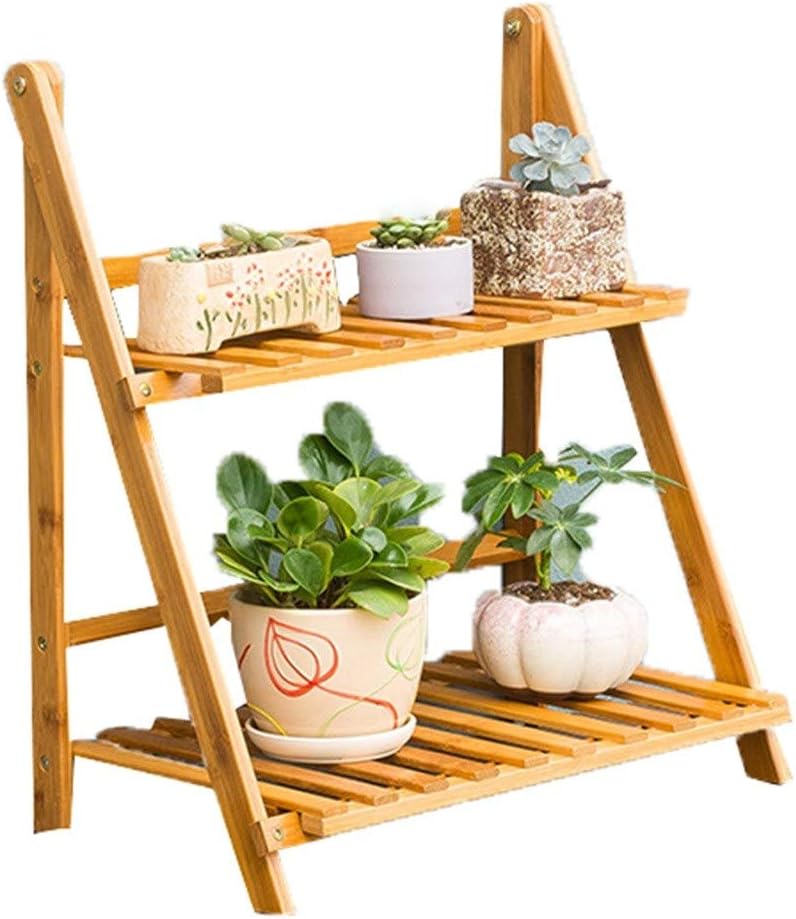 2-Tier Folding Framde Flower Stand Organizer Plant Pot Stand Plant Display Shelf Rack for Indoors Outdoors Ladder Garden 60cm