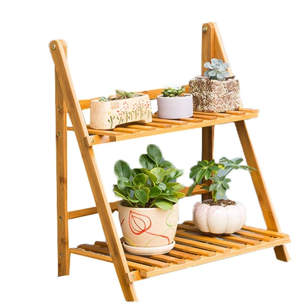 2-Tier Folding Framde Flower Stand Organizer Plant Pot Stand Plant Display Shelf Rack for Indoors Outdoors Ladder Garden 60cm