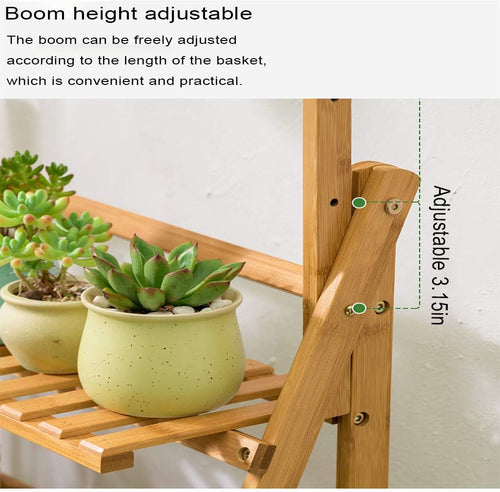 3 Tier Foldable Bamboo Plant Shelf, Wooden Foldable Flower Pot Organizer for Garden Indoor
