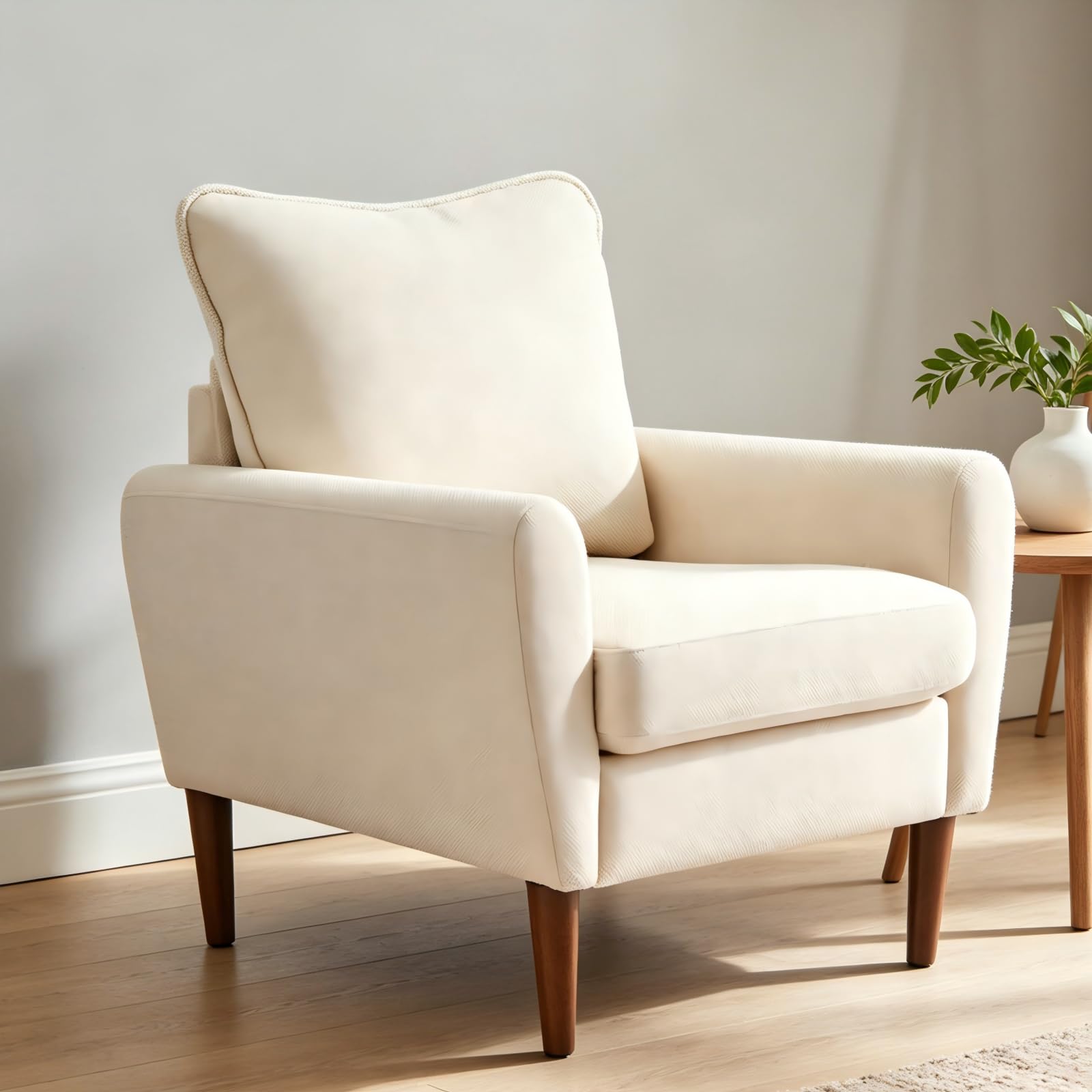 OLIXIS Comfy Accent Chair for Living Room Bedroom and Waiting Room, Upholstered Mid-Century Reading Chair with Pillow and Solid Wood Legs, Wide Singe Modern Lounge Sofa, Gray