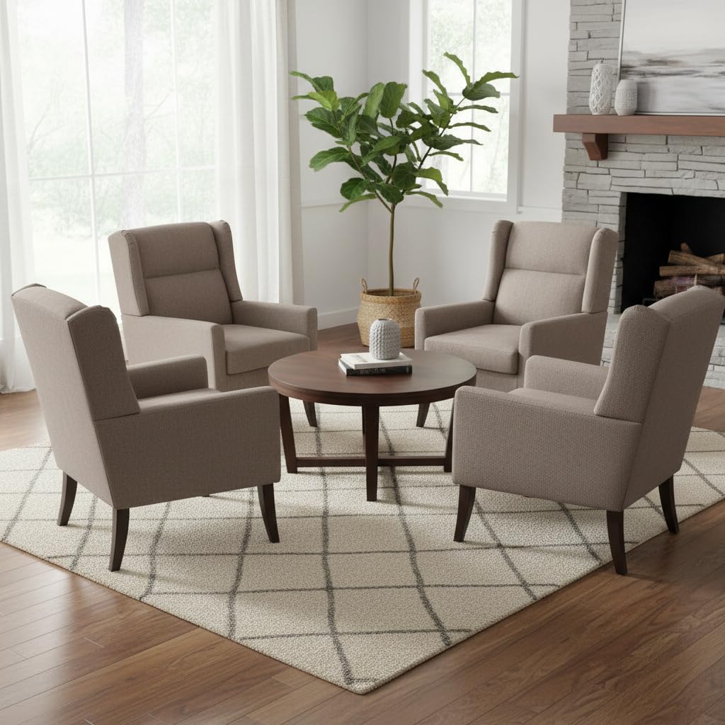 Zihanhome High Back Accent Chair, Fabric Living Room Chairs, Comfy Upholstered Armchair with Wooden Legs for Living Room, Bedroom, Apartment (1, Brown)
