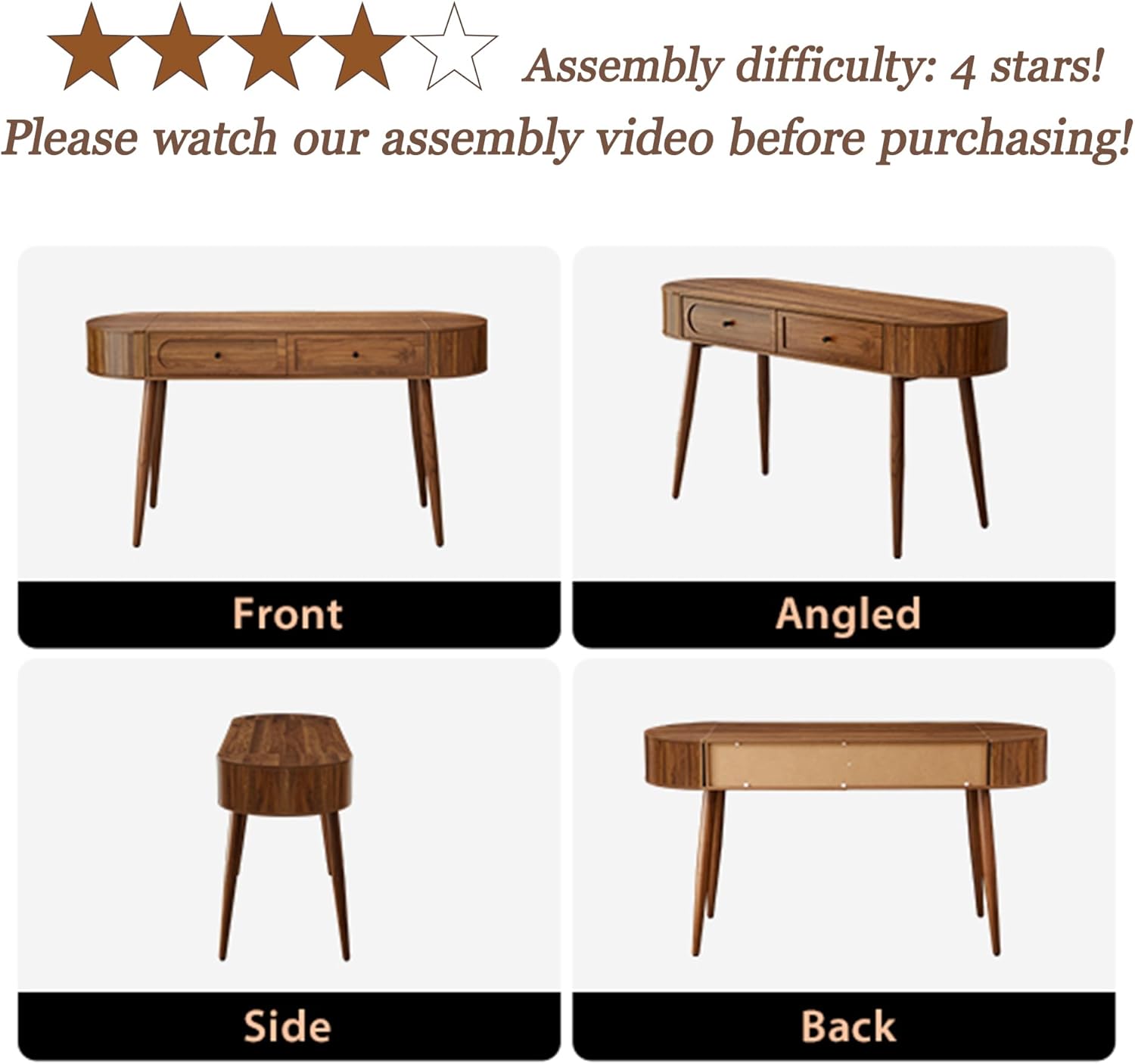 Mid-Century 59" Wood Writing Desk, Home Office Computer Laptop Desk with 2 Flip Storage Space + 2 Drawer, 150 CM Elegant Fluted Vanity Table Multifunctional Study Desk for Office, Bedroom (Wlanut)