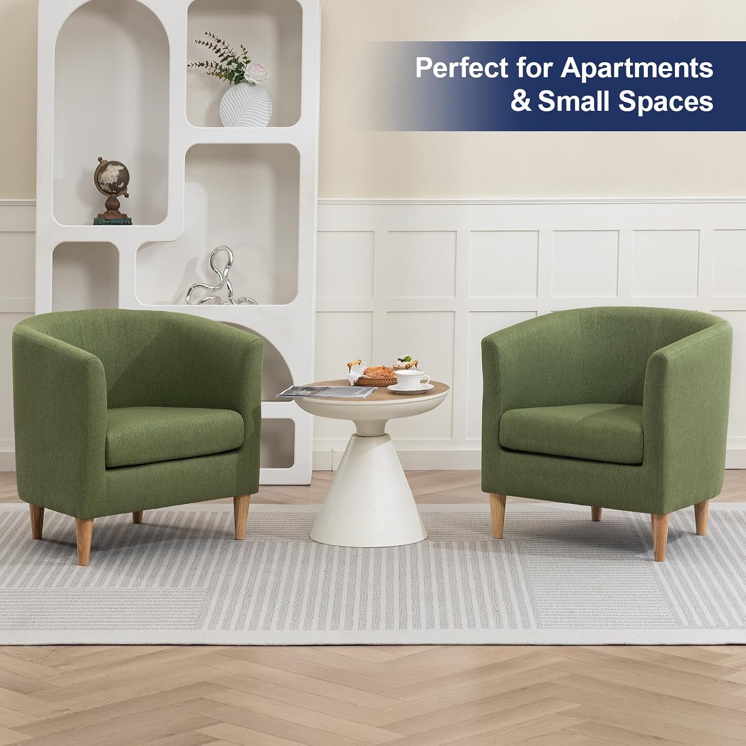 Green Padded Barrel Armchair, Comfy Small Reading Chair for Indoor Use