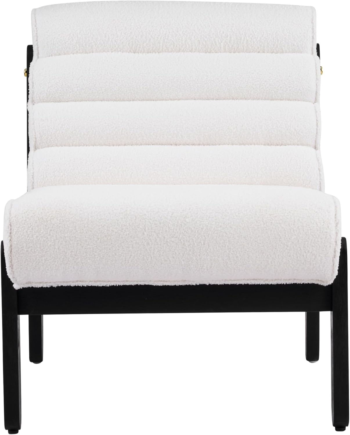 Christopher Knight Home Fluffy Low Profile Accent Chair, Modern Living Room Armless Lounge Chair, Fabric Comfy Reading Chair for Bedroom, Wooden Frame and Thick Padded Seat, White+Black