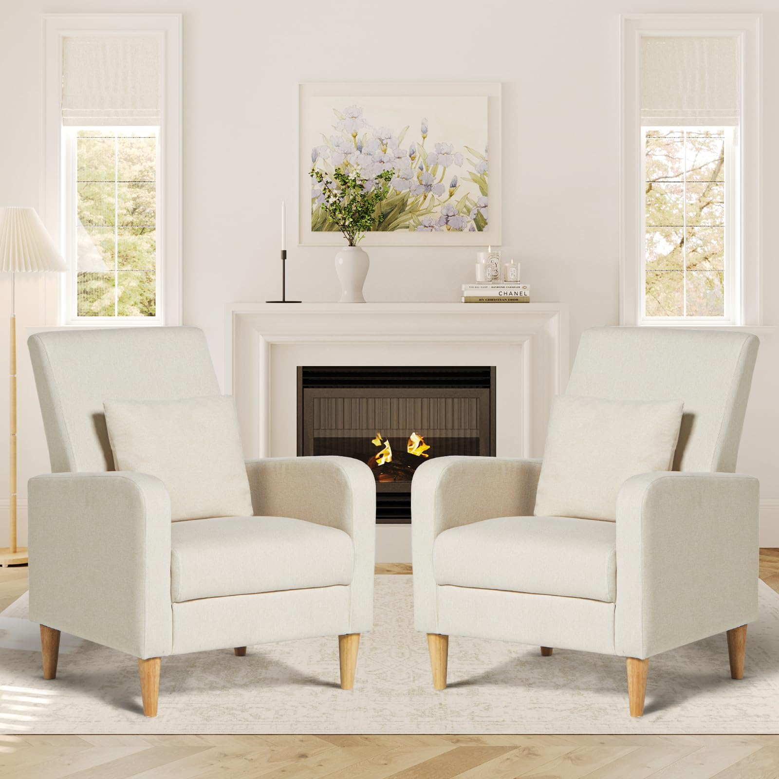 COLAMY Modern Upholstered Accent Chair Armchair with Pillow, Fabric Reading Living Room Side Chair,Single Sofa with Lounge Seat and Wood Legs, Blue