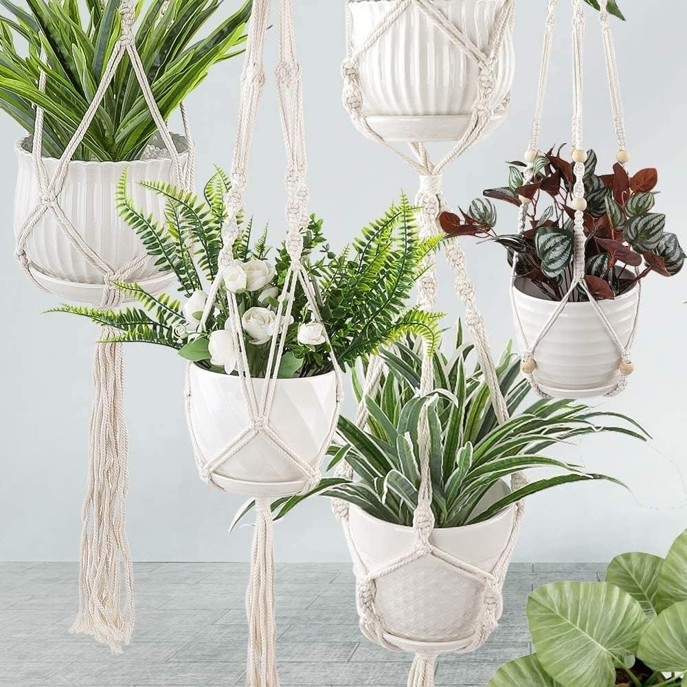 Plant Holder Basket Handmade Macrame Plant Hanger Flower Pot for wall Decoration countyard Garden Knotted Lifting(09)