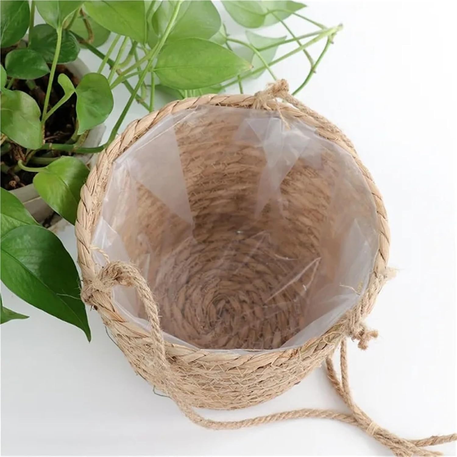 Garden Hanging Planter Macrame Plant Storage Basket Jute Rope Woven Indoor Outdoor Flower Pot Holder(Coloe1)