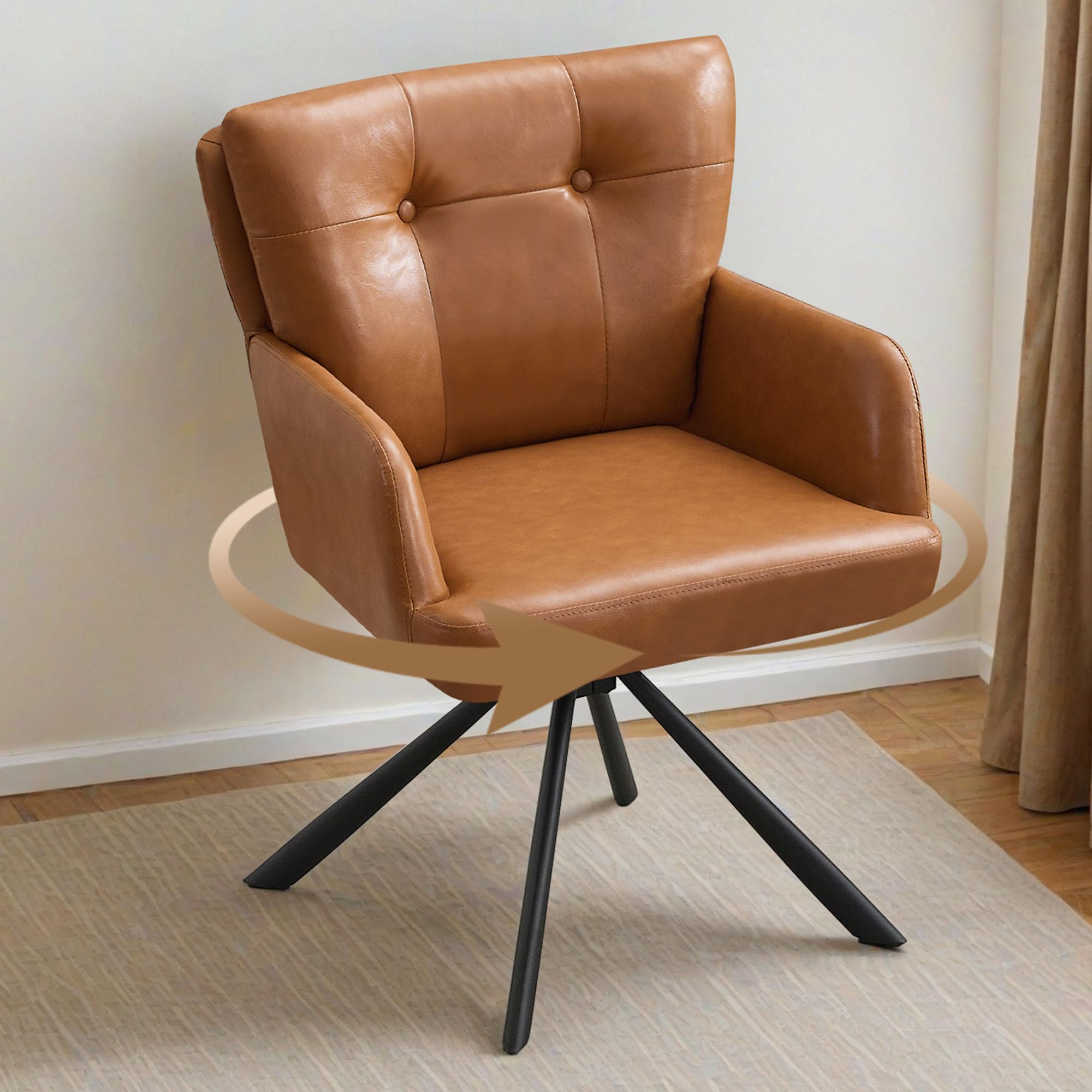 WUTUTUEE Fabric Dining Chair Modern Upholstered Swivel Dining Room Chairs Comfy Accent Armchair with Mid Back, Desk Arm Chair No Wheels for Kitchen/Living Room/Home Office, White